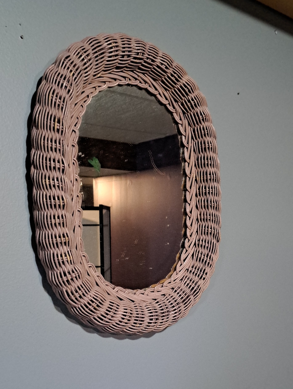 Woven Oval Wall Mirror in Light Pink - Brand Unknown